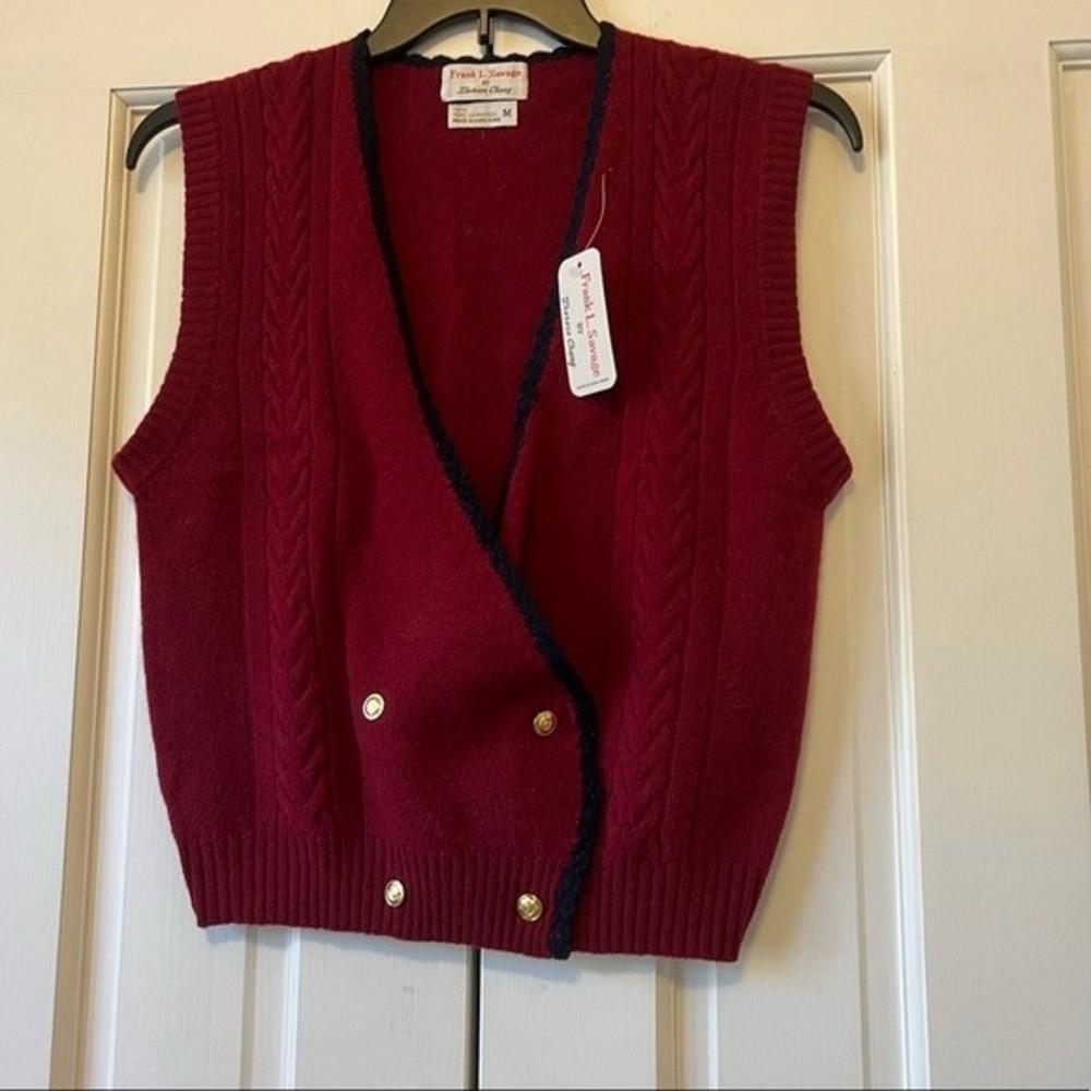 NWT Rare Vintage Frank L Savage by Therese Chang Red Wool Vest Size Medium